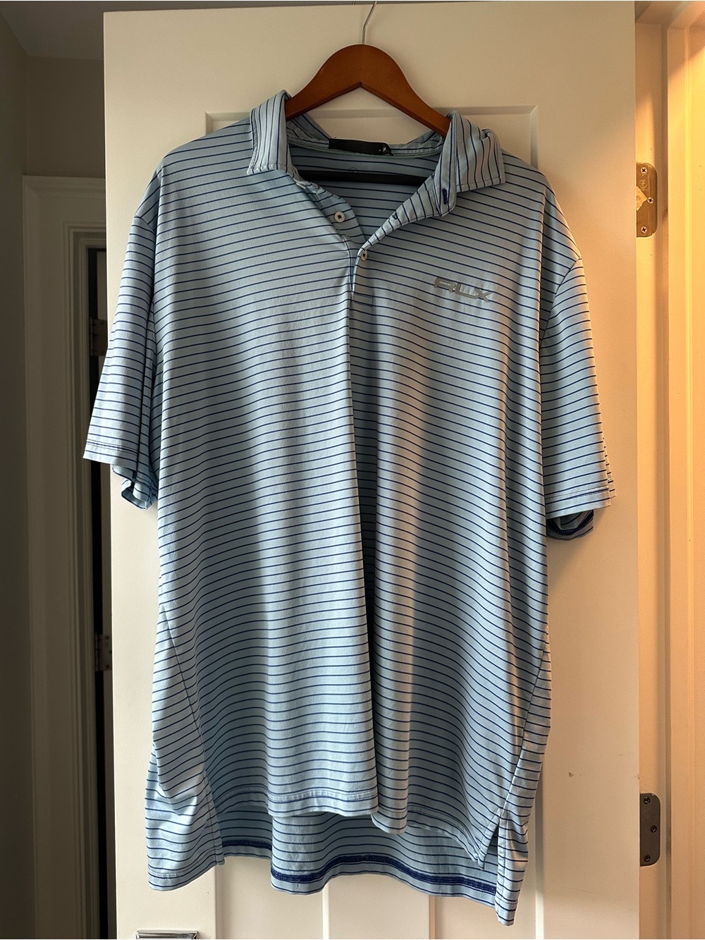 RLX Ralph Lauren Light Blue Polo with Navy Pinstripes
